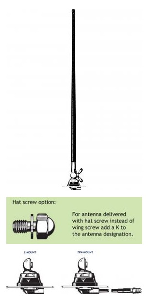 Procom 2m Band Gummistab Kfz-Antenne mit 4m Kabel und Hutschraube (MH4-ZP4K)